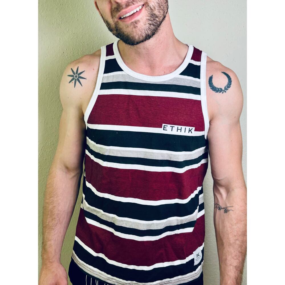 Ethik Tank Mens Small Striped Black Gray Red Street Wear